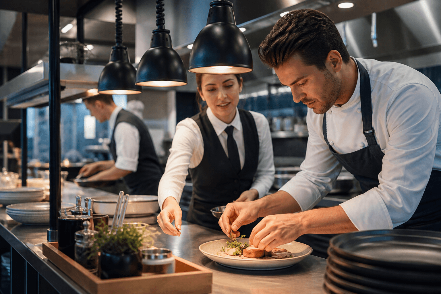 Hotellerie & Gastronomie: Arbeitskräfte in einem aktiven professionellen Arbeitsumfeld