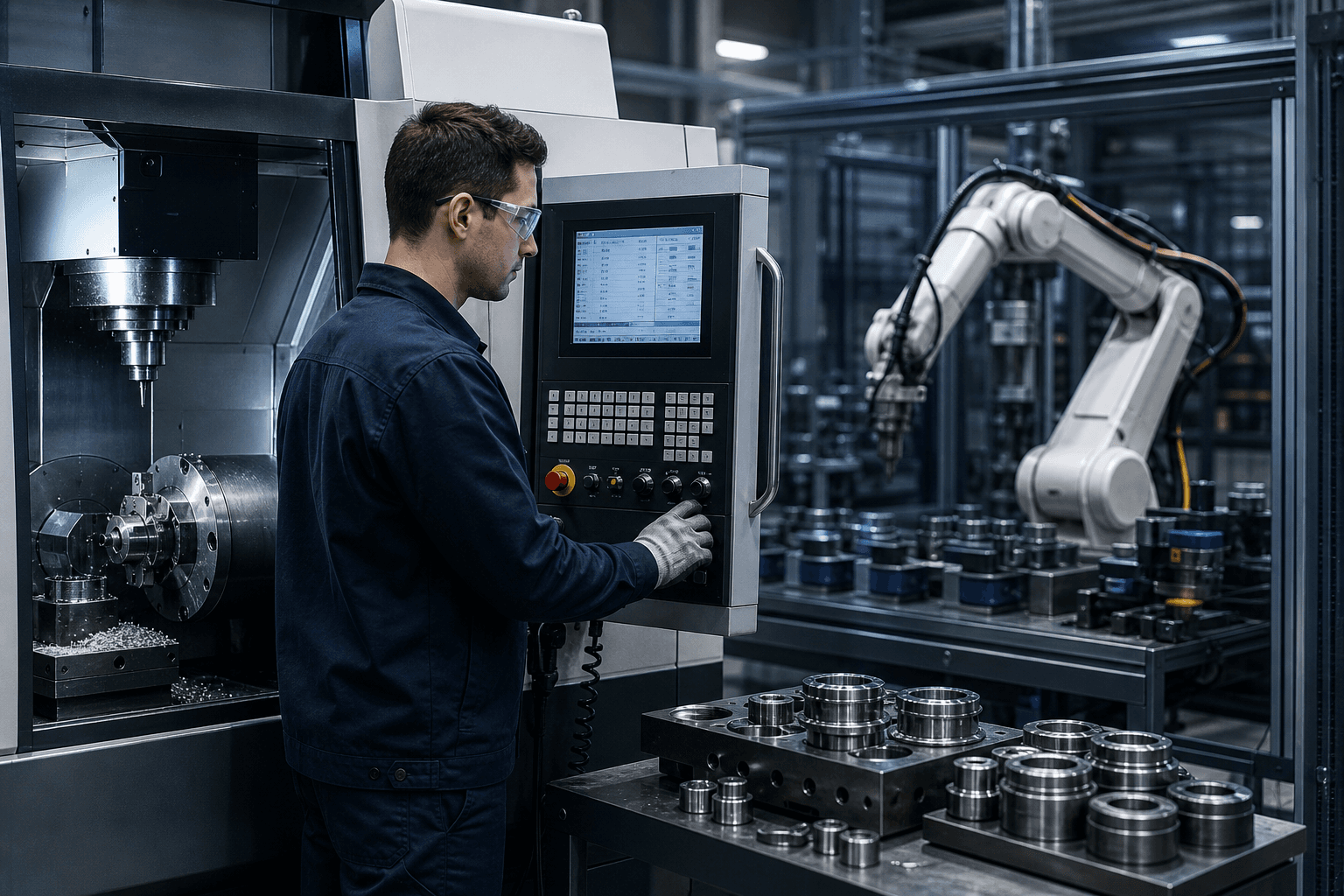 CNC-Techniker bei der Bedienung automatisierter Industriemaschinen